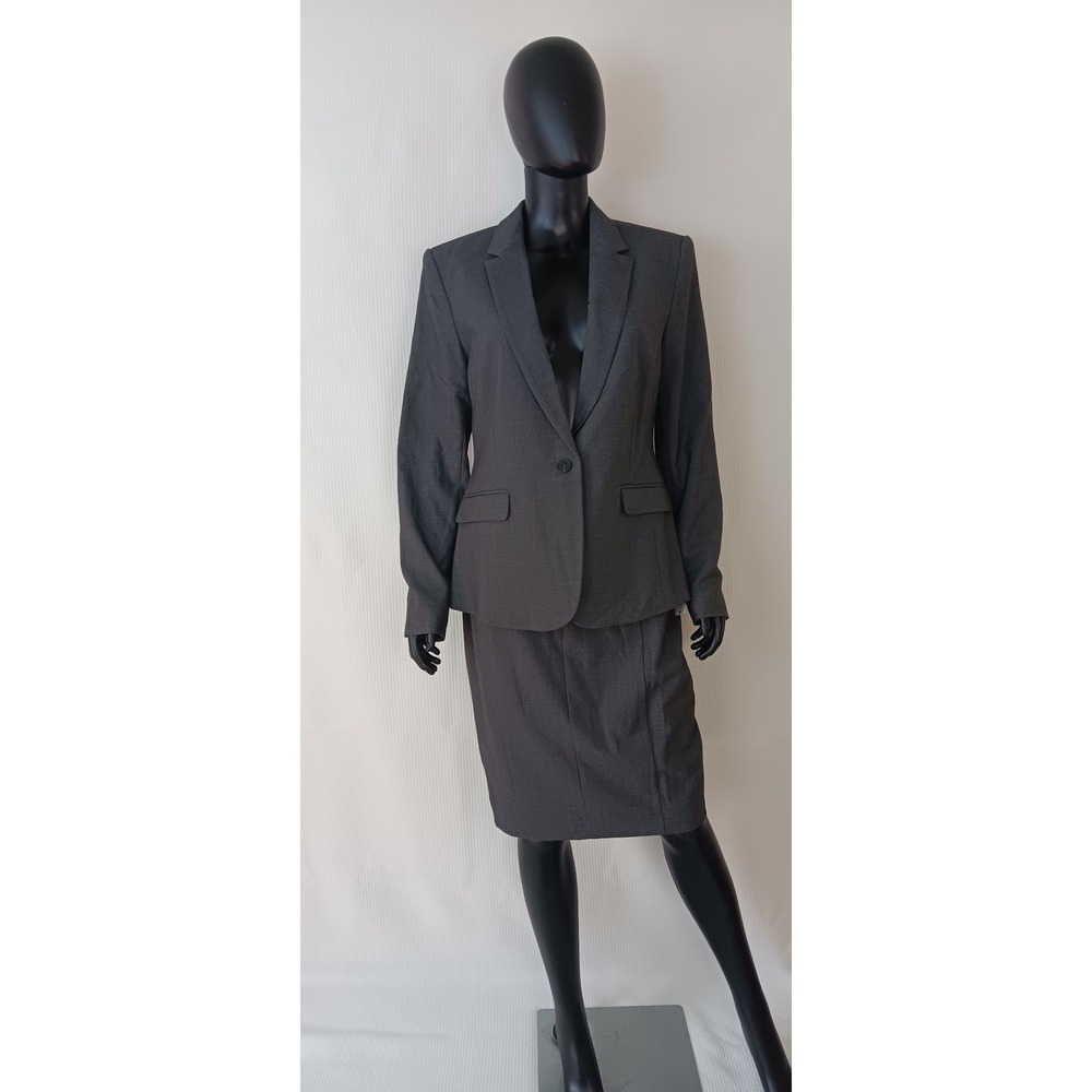 Worthington Womens 2 Piece Skirt Suit Admiral Grey Heath Blazer 12 Skirt 6
